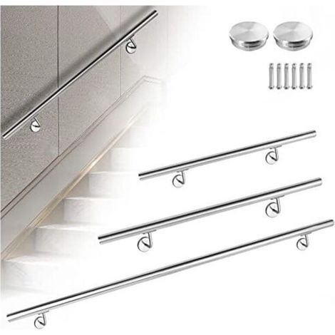 Garde-Corps En Inox 100cm Rampe D'escalier Intérieur Et Extérieur Avec Connecteur Barre Métallique Courante (1/4)
