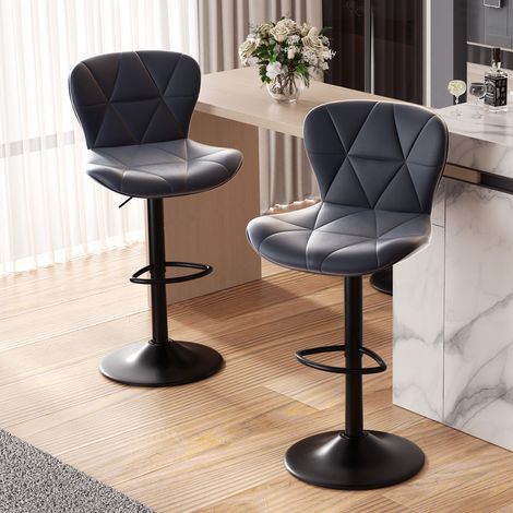 Lot de 2 Tabouret de bar, Chaises de Bar avec Repose-Pieds, Siège Bar Réglables en Hauteur pour Cuisine, Comptoir, Bar, Gris (1/5)