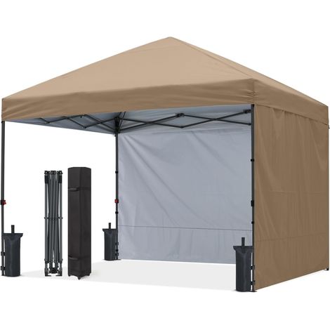 Tonnelle escamotable de 3 x 3 m avec Deux Panneaux latéraux, Sac à roulettes, 4 Sacs de Poids, piquets et Cordes (Kaki) (1/5)