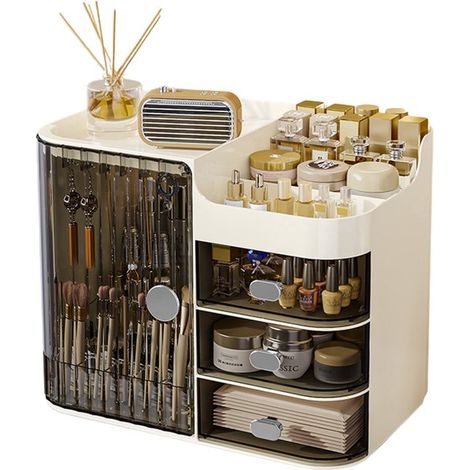 Boîte de rangement maquillage de luxe – Plastique robuste – Blanc/Noir – 35x22,5x27,5 cm – Organisateur de beauté (1/5)
