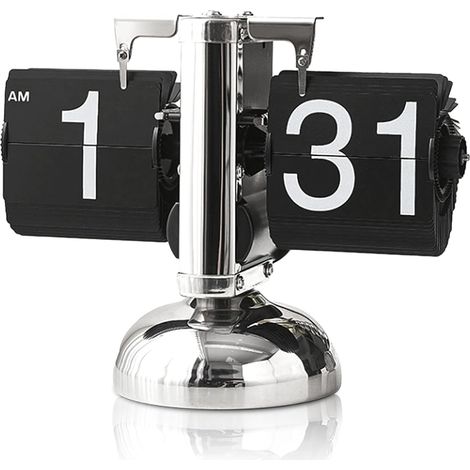Horloge de bureau à rabat, horloge numérique rétro à affichage numérique, horloge de bureau mécanique minimaliste rétro à un seul pied (noir) (1/5)