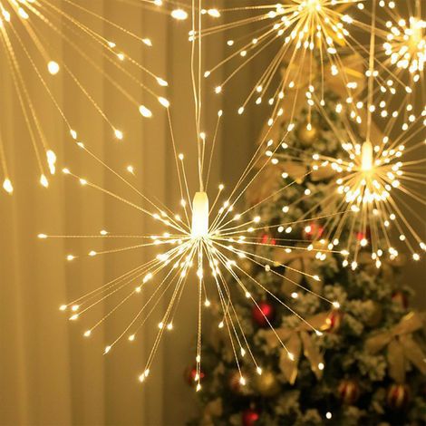 Guirlande lumineuse de feu d'artifice - 120 LED - Étanche - 8 modes - Avec télécommande - Blanc chaud - Pour chambre à coucher, Noël, mariage, décoration de fête (1/5)