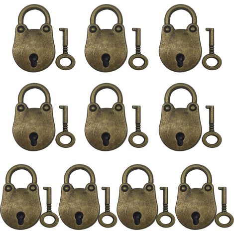 10 Pièces Vintage Cadenas Mini Serrure à Clé avec Clés Archaize Cadenas Durable en Métal Serrure à Clé pour Ordinateur Portable Livre de Journal Intime Boîte à Bijoux (1/5)