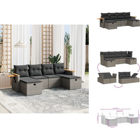 Salon de jardin 6 pcs avec coussins gris résine tressée - Ensemble Salon De Jardin - Salon De Jardin Extérieur - Mobilier De Jardin - Meubles De Jardin - Chaise Longue (1/4)