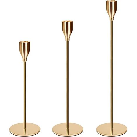 Chandelier Bougeoir à Simple Tête 3 Tailles 23/28/33 cm en Métal, Or Bougeoir Détenteurs de Mariage Fête Candélabre Décoratifs pour Noël Cadeau d'anniversaire Décor à La Maison