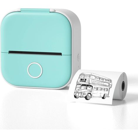 Mini imprimante d'autocollants portable Bluetooth, appareil d'impression sans encre pour autocollants photo instantanés, étiquettes et notes, en bleu et vert. (1/5)