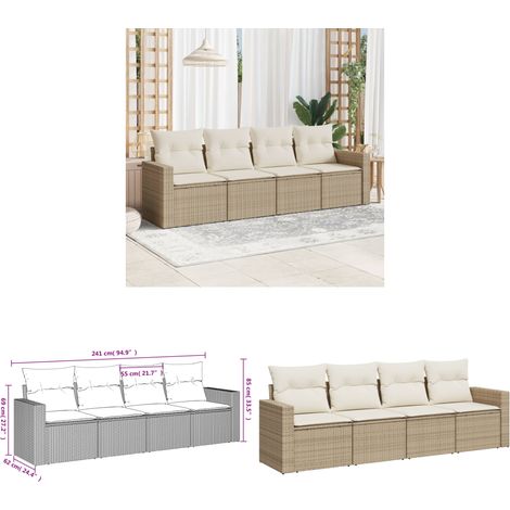 Salon de jardin avec coussins 4 pcs beige résine tressée - Salon De Jardin - Canapé Extérieur - Ensemble Salon De Jardin - Meuble De Jardin - Mobilier De Jardin - Home & Living (1/3)