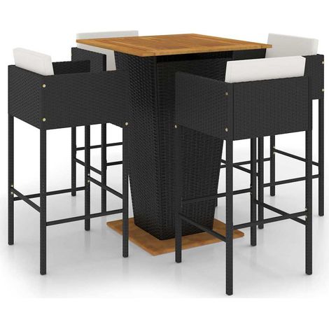 Maison Exclusive - Set Bar da Giardino 5 pz con Cuscini in Polyrattan Nero (1/5)