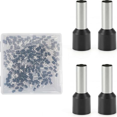 Pack of 200 Crimp Lugs 1.5 mm² x 8 mm, Insulated Cable End Caps Wire Terminal Connectors, Copper Core with High Conductivity, Terminal Kits and Kits for Automobiles Electricians (Black) (1/5)
