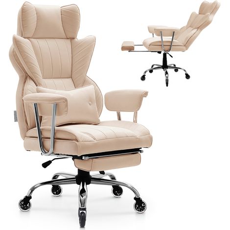 VEVOR Sedia da Ufficio con Poggiapiedi, Poltrona Ergonomica con Cuscino Lombare e Braccioli Rimovibili, Sedile Girevole da Ufficio in Pelle PU Sedia Portata max. 181,44 kg, Ufficio, Studio, Marrone