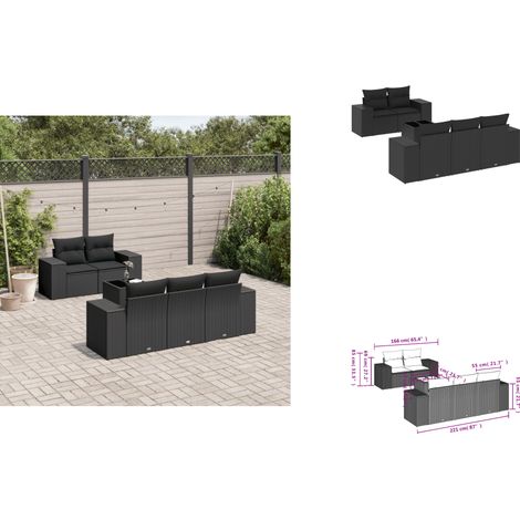 Salon de jardin 6 pcs avec coussins noir résine tressée - Ensemble Salon De Jardin - Meuble De Jardin - Résine Tressée - Rotin Synthétique - Mobilier Extérieur (1/3)