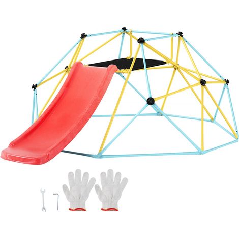 Dôme d'Escalade Géométrique pour Enfants de 3 à 9 Ans, Cage à Poule 244 cm avec Toboggan, Supporte 272 kg, avec Poignée d'Escalade, Assemblage Facile, Aire de Jeux Extérieure et Intérieure (1/5)