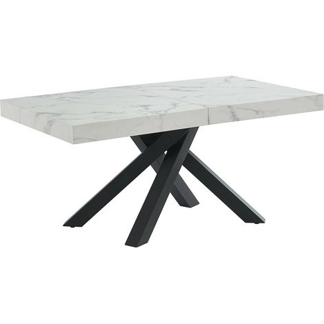 Tavolo da pranzo allungabile da 6 a 10 coperti in MDF e Metallo Effetto marmo Bianco e Nero - CATONAV (1/4)