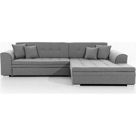 Canapé d'angle convertible tissu LOOKA - Pieds métal chromé-Gris-angle droit (1/5)