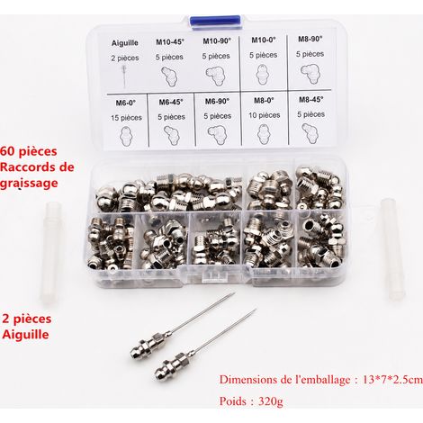 Coffret 62 Pièces Graisseurs Métriques M6 M8 M10 et Aiguilles de Graissage QP102 Boîte 500 g – Livraison gratuite (1/5)