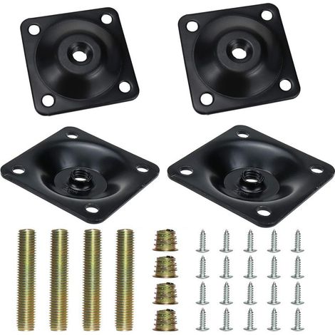 Ensemble de 4 plaques de fixation carrées en métal pour pieds de meubles, avec boulons de suspension et adaptateurs de vis. Convient pour les pieds de table, fauteuil, canapé et assise. -B