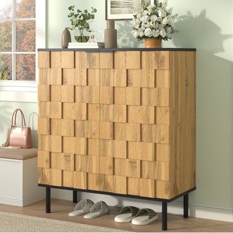 MEUBLIV Mobile portascarpe 80x35x91,5 cm naturale – 2 ante e ripiani regolabili (1/5)