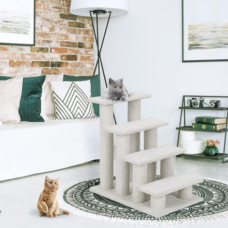 Arbre à chat en escalier à 4 étages Centre d'activités pour chat en Cachemire et MDF 60,5x40x60cm Blanc (1/5)