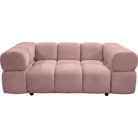 GUSTAVE - Canapé droit velours lisse 2 places Rose (1/5)