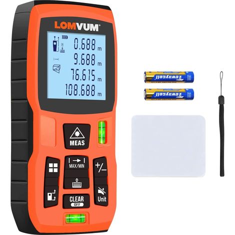 Télémètre Laser - 120 m - Mesure Distance Surface Volume - Écran LCD Rétroéclairé - Fonction Silencieuse - Niveaux à Bulle Double - 1 Pièce (1/5)