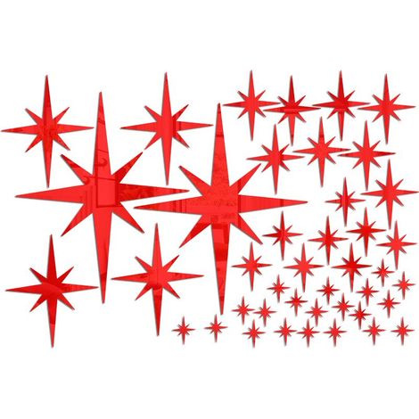 Un ensemble de 42 rouge Autocollant Mural Miroir étoile DIY, décalcomanie Acrylique, Papier Peint Autocollant imperméable pour Chambre d'enfant, décoration de la Maison