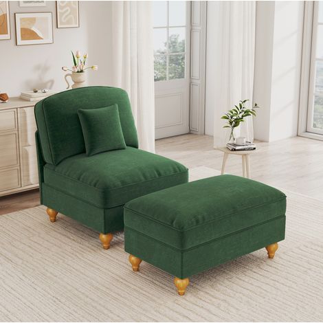 Poltrona relax con poggiapiedi 83,5x78x93 cm verde, chenille sfoderabile con volant MEUBLIV (1/5)