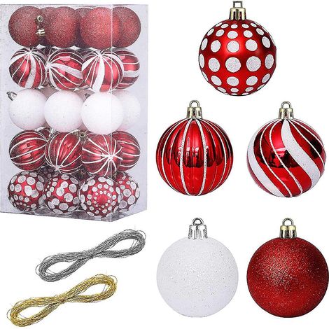 Décorations de Noël : 30 boules de Noël rouges scintillantes, ornements en plastique de 6 cm (2,37 pouces) (1/5)