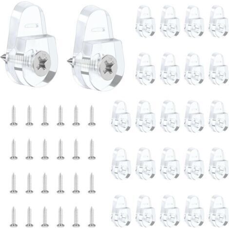 Lot de 25 clips de montage pour miroir, crochets ronds pour miroir mural, kit de clips de fixation en verre, clips de montage en plastique transparent avec vis pour mur et porte de miroir fixe (1/4)