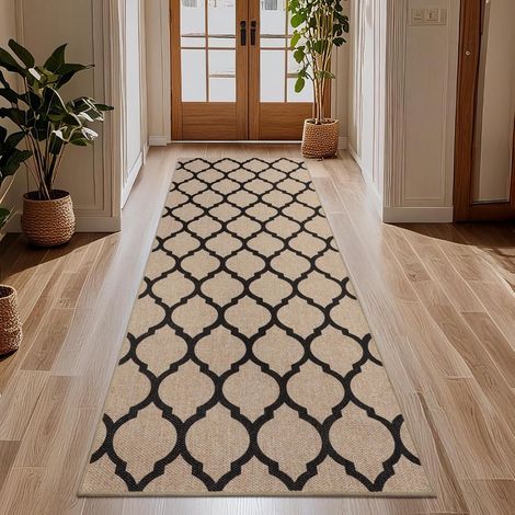 Tapis de couloir tissé antidérapant 80x200 cm, Gris/Marron, Tapis de cuisine lavable, Tapis de passage moderne, Tapis pour entrée (1/5)