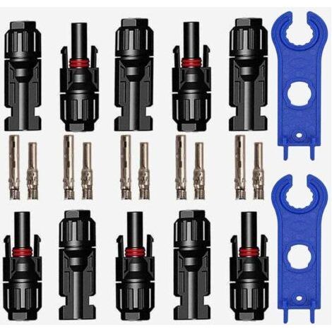 5 Pairs PV Connector, AVCE Photovoltaic Solar Connector Hexagonal Keys, Male + Female Waterproof Solar Electrical Connectors for Solar Panels Cable Accessories, Black (1/4)