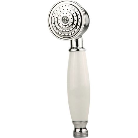 Complete bathroom shower head set, anti-limescale shower head with white ceramic handle, silver shower head (1/4)