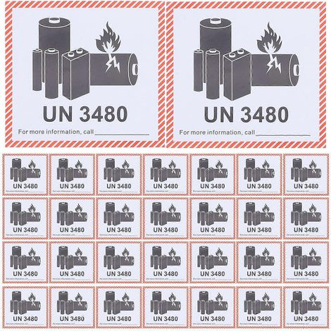 100 feuilles d'étiquettes adhésives pour batteries au lithium, étiquettes d'avertissement et de précaution pour le transport (UN3480) (1/3)