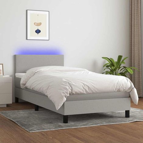 Cama box spring con colchón tela y LED gris claro 100x200 cm (1/5)