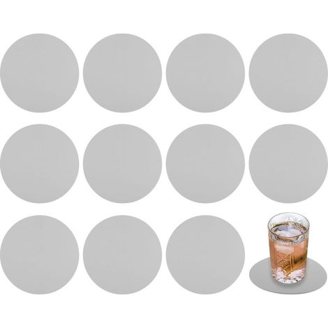 Dessous de verre ronds en similicuir 10 cm, 12 pièces, antidérapants et lavables, pour la protection du plateau de la table basse, pour la décoration de la maison, du bureau ou du bar, gris (1/5)