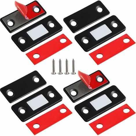 Fermetures magnétiques ultra-minces pour portes de placards, cuisines et penderies - Acier inoxydable, noir - Lot de 10