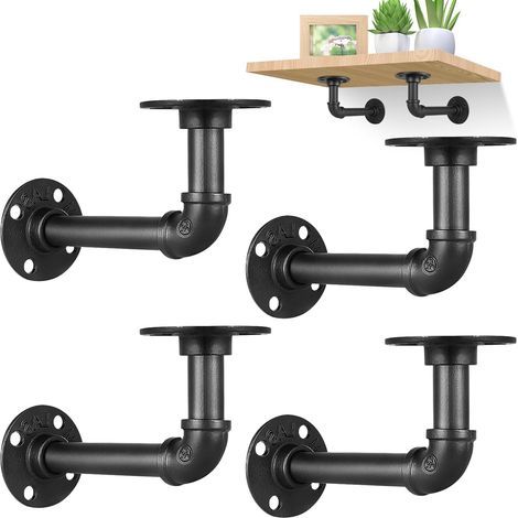 4PCS Support d'étagère industriel, rétro, pour livre et étagère flottante, décorations de meubles vintage (noir, 15 8CM) (1/5)