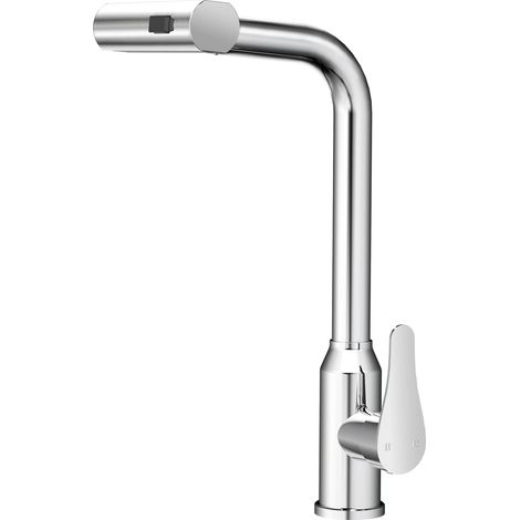 High-pressure pull-out waterfall kitchen faucet with pull-out spray head, kitchen faucet with 3 spray patterns, 360° swivel spout, kitchen mixer tap, polished chrome stainless steel (1/5)