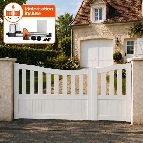 Portail battant électrique PVC blanc avec moteur Sentinel H 146 x L 250 BREST INCURVÉ (1/5)