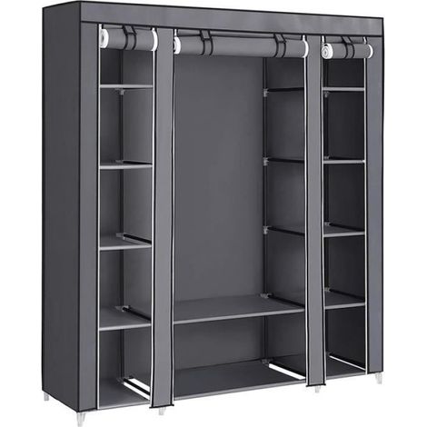 Armoire de Rangement, Penderie Pliable en Tissus, Garde-Robe, avec Tringle, étagères, Housse en Tissu Non-tissé, pour Chambre, A531 (1/3)