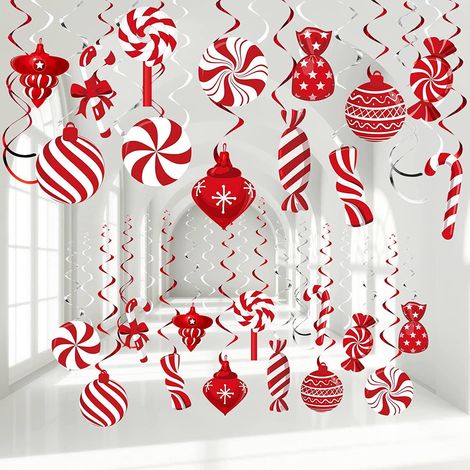 Guirlande Sucette - Décor Suspendu Enroulé Pour Noël - Rouge Et Blanc - 26 Pièces (1/5)