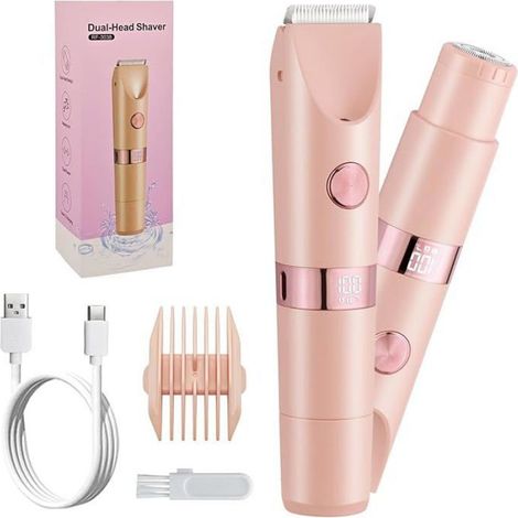 Tondeuse bikini femme, rasoir double tête étanche IPX6, sans fil et indolore, pour épilation zones intimes et aisselles. (1/5)