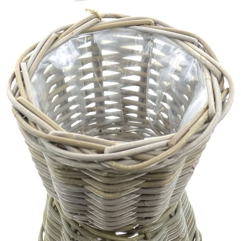 VAN DER LEEDEN Rattan Übertopf Grau konisch mit Folienauskleidung Ø 29 cm (1/4)
