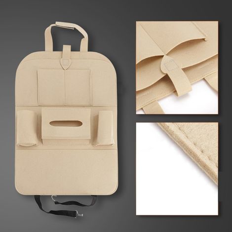 Multifunktionaler Auto-Organizer für die Rückseite des Vordersitzes, beige, mit 6 Taschen.