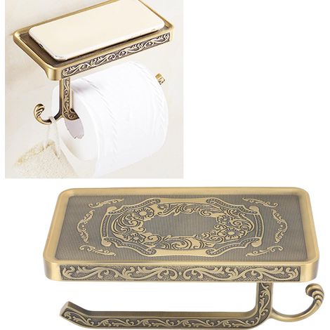 Porte-papier toilette multifonction rétro en double couche avec étagère pour salle bain A3 Alliage De Zinc (1/5)