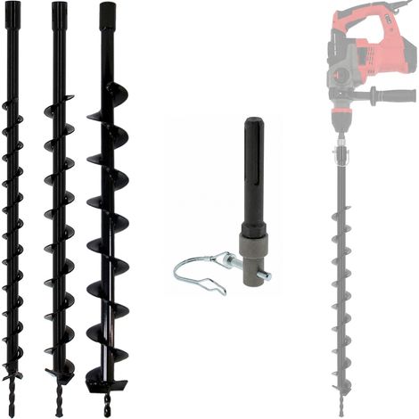Set von Erdbohrern Ø 40, 60 und 80 mm mit Adapter für Bohrmaschine und SDS-max Bohrhammer (1/5)