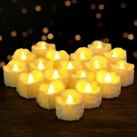 Lot de 24 bougies chauffe-plat LED à minuterie à piles sans flamme vacillante - Bougies d'extérieur artificielles pour décoration de Noël - Citrouille d'Halloween (1/5)