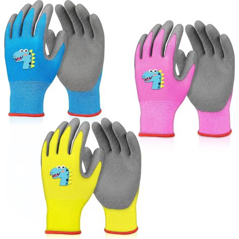3 Pairs Kids Gardening Gloves, 3-5 Years, Gardening Gloves for Boys and Girls, Waterproof, Scratch-Resistant, Wear-Resistant, for Household, DIY, Family Outdoor Activities (1/5)