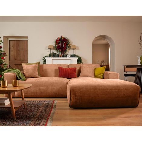 Lison - canapé d'angle droit 4 places en velours texturé - terracotta (1/5)