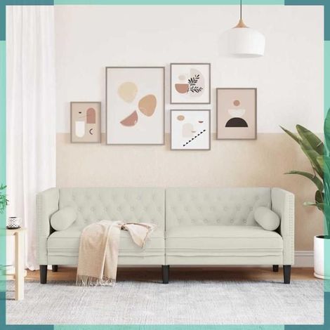 372700 Canapé Chesterfield avec traversins 3 places crème velours (1/5)