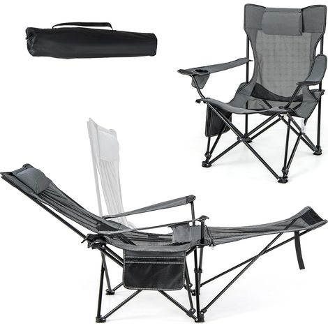 COSTWAY Sedia da Campeggio con Poggiapiedi Rimovibile, Sedie a Sdraio con Schienale Regolabile, Sedia Pieghevole con Borsa Portaoggetti, per Pesca, Campeggio, Picnic(Grigio)